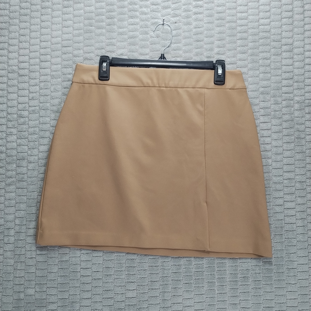Nicole Miller Tan Mini Skirt-Slit in Front-Classic-Preppy-Sz 10